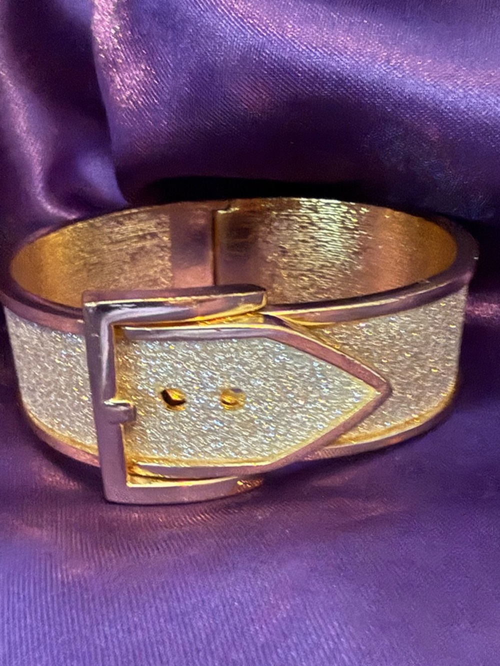 Gold Sparkle Belt Buckle Cuff Bracelet